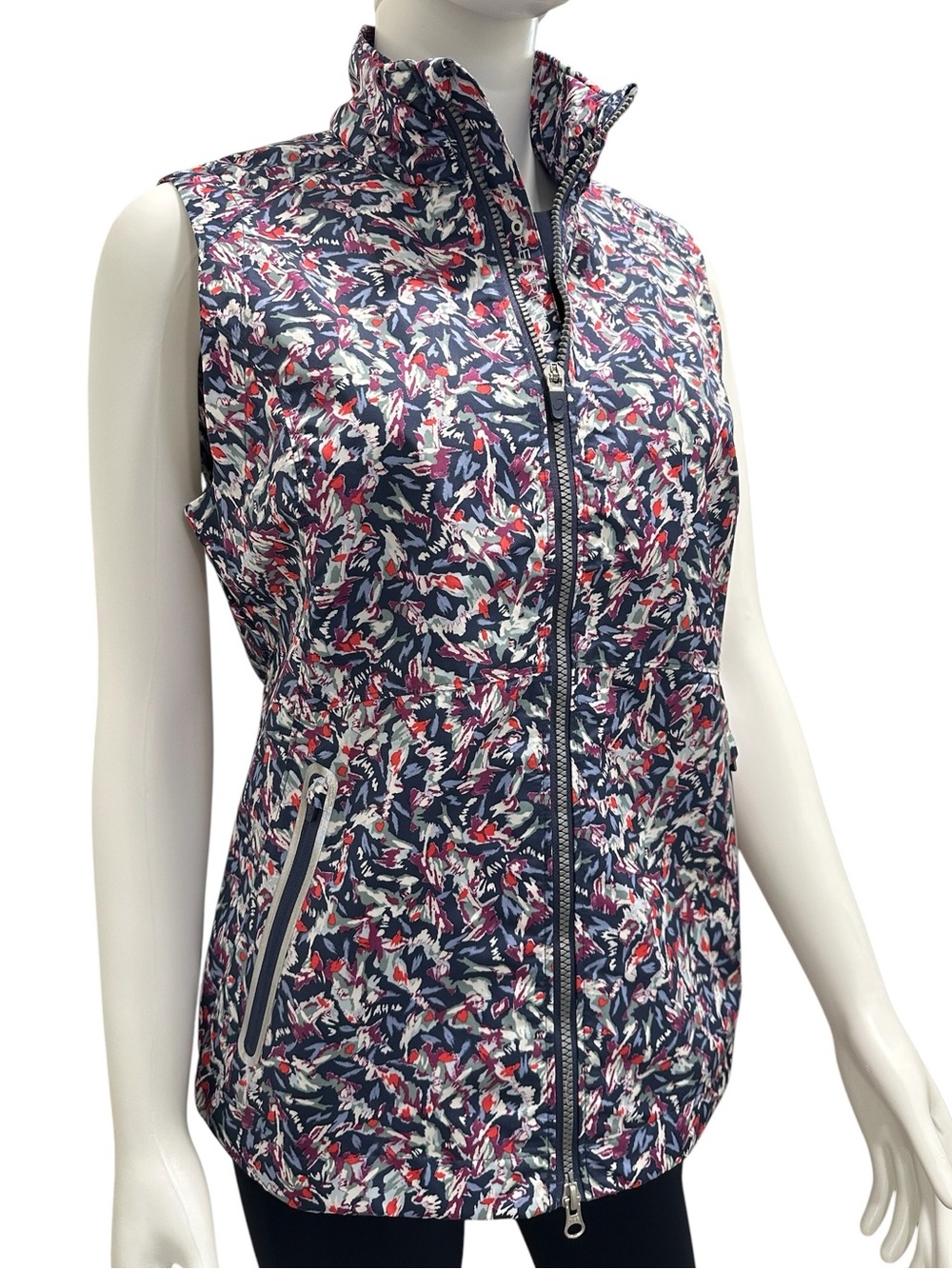 Zero Restriction Wanda Golf Vest - Mardi Gras Abstract Floral Print Full Zip - M